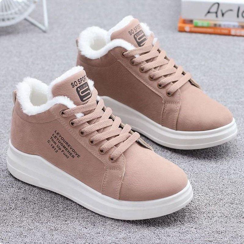 Warm Comfortable Womens Winter Shoes Fur Plush Casual Shoes Lace Up Fashion Sneakers Women&