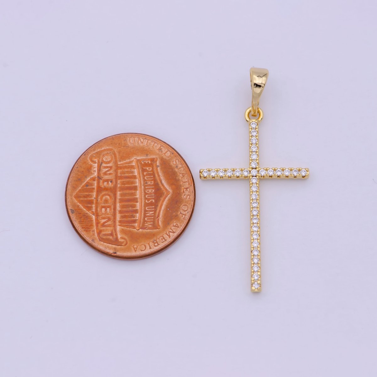 White, 14K Gold Filled Minimalist 34mm Micro Paved CZ Latin Religious Cross Pendant H-018 H-136 I-010