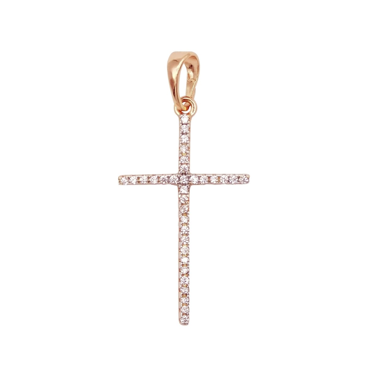 White, 14K Gold Filled Minimalist 34mm Micro Paved CZ Latin Religious Cross Pendant H-018 H-136 I-010