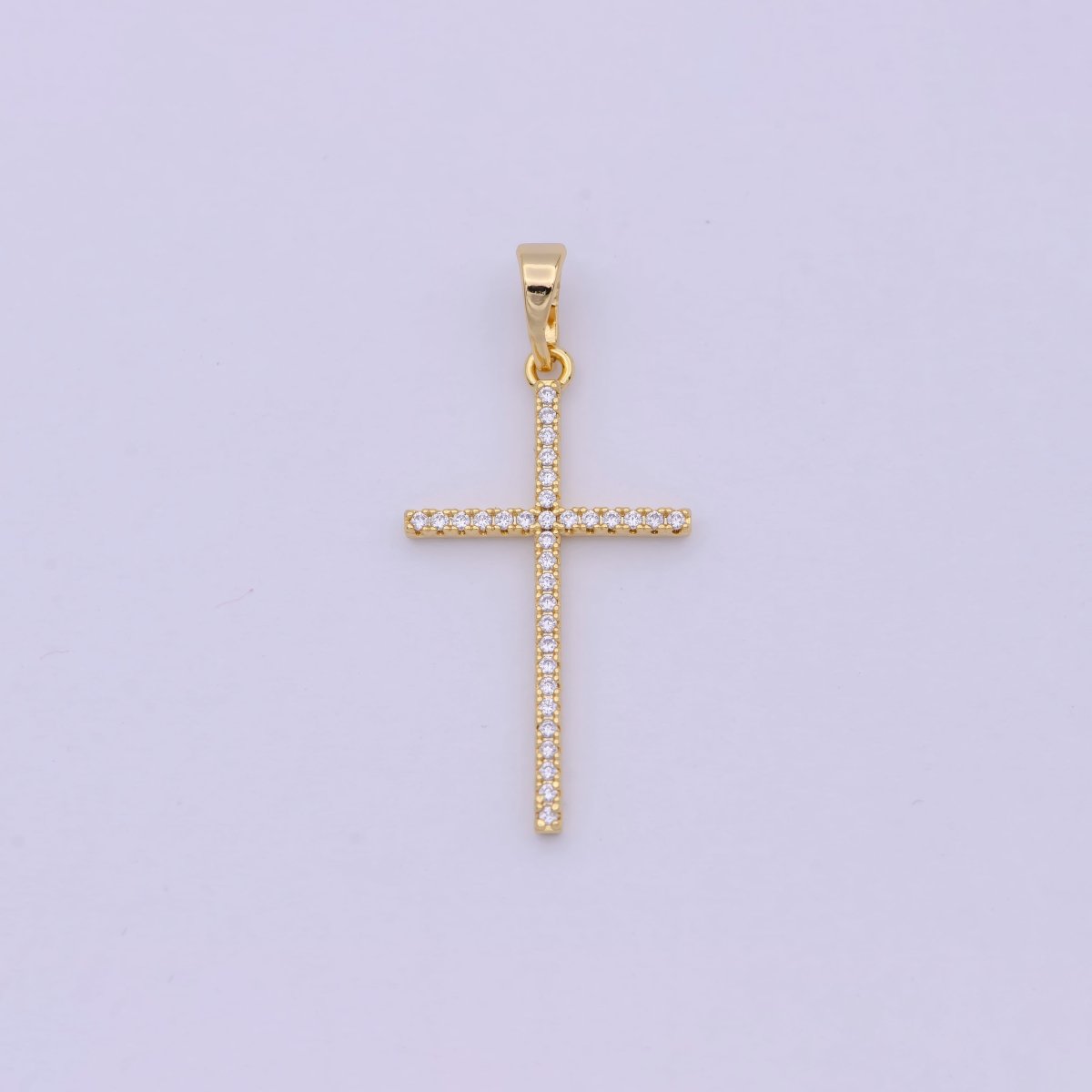 White, 14K Gold Filled Minimalist 34mm Micro Paved CZ Latin Religious Cross Pendant H-018 H-136 I-010