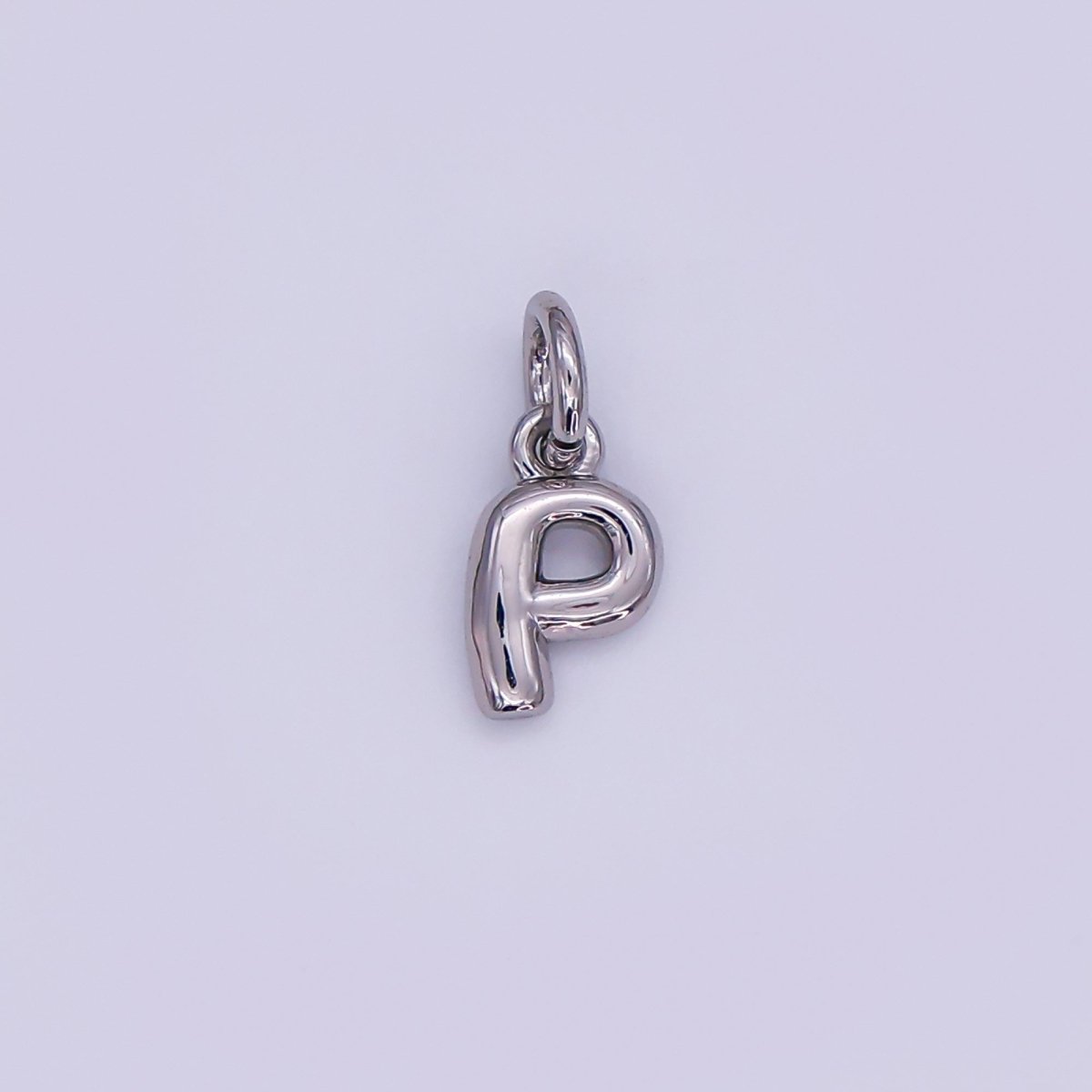 White Gold Filled 10mm Initial Letter Chubby Balloon Mini Charm | A029 - A041