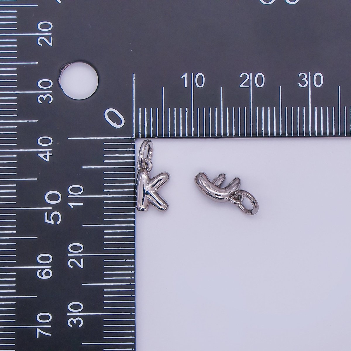 White Gold Filled 10mm Initial Letter Chubby Balloon Mini Charm | A029 - A041