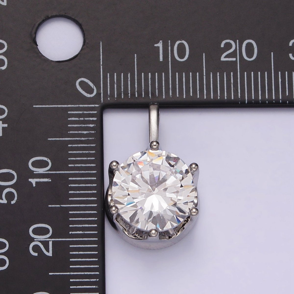 White Gold Filled 15mm, 21mm Clear Cubic Zirconia Round Solitaire Silver Pendant | N1817 N1818