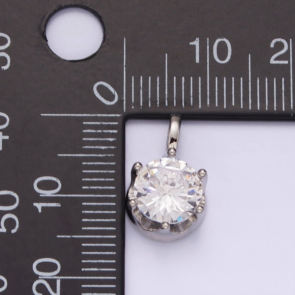 White Gold Filled 15mm, 21mm Clear Cubic Zirconia Round Solitaire Silver Pendant | N1817 N1818