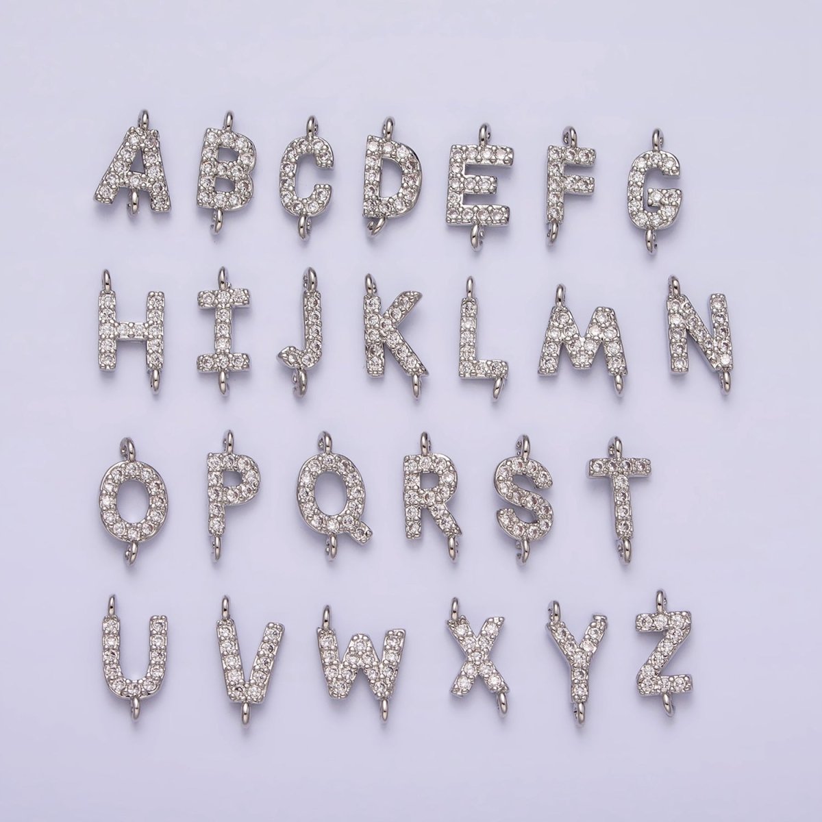 White Gold Filled A-Z Initial Letter Micro Paved CZ Sideway Loop Personalized Connector | A-664-A-676