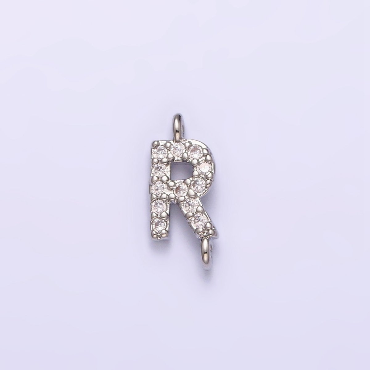White Gold Filled A-Z Initial Letter Micro Paved CZ Sideway Loop Personalized Connector | A-664-A-676