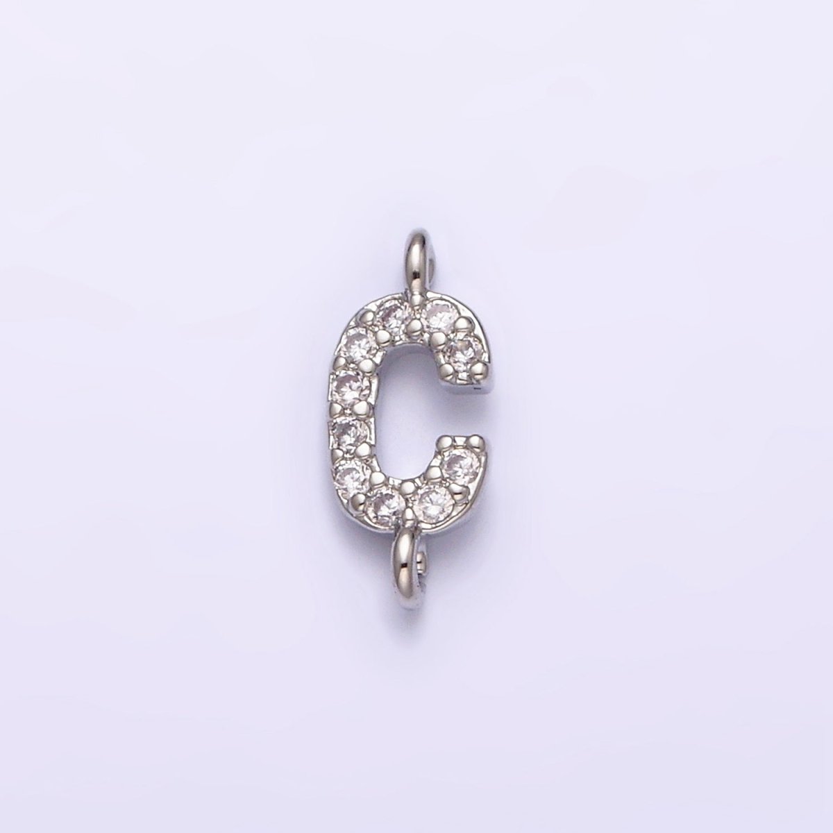 White Gold Filled A-Z Initial Letter Micro Paved CZ Sideway Loop Personalized Connector | A-664-A-676