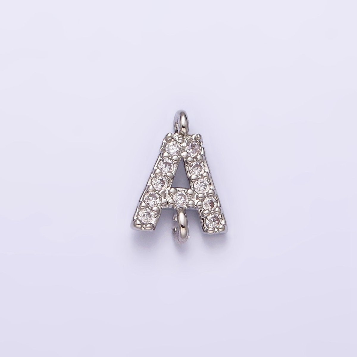 White Gold Filled A-Z Initial Letter Micro Paved CZ Sideway Loop Personalized Connector | A-664-A-676
