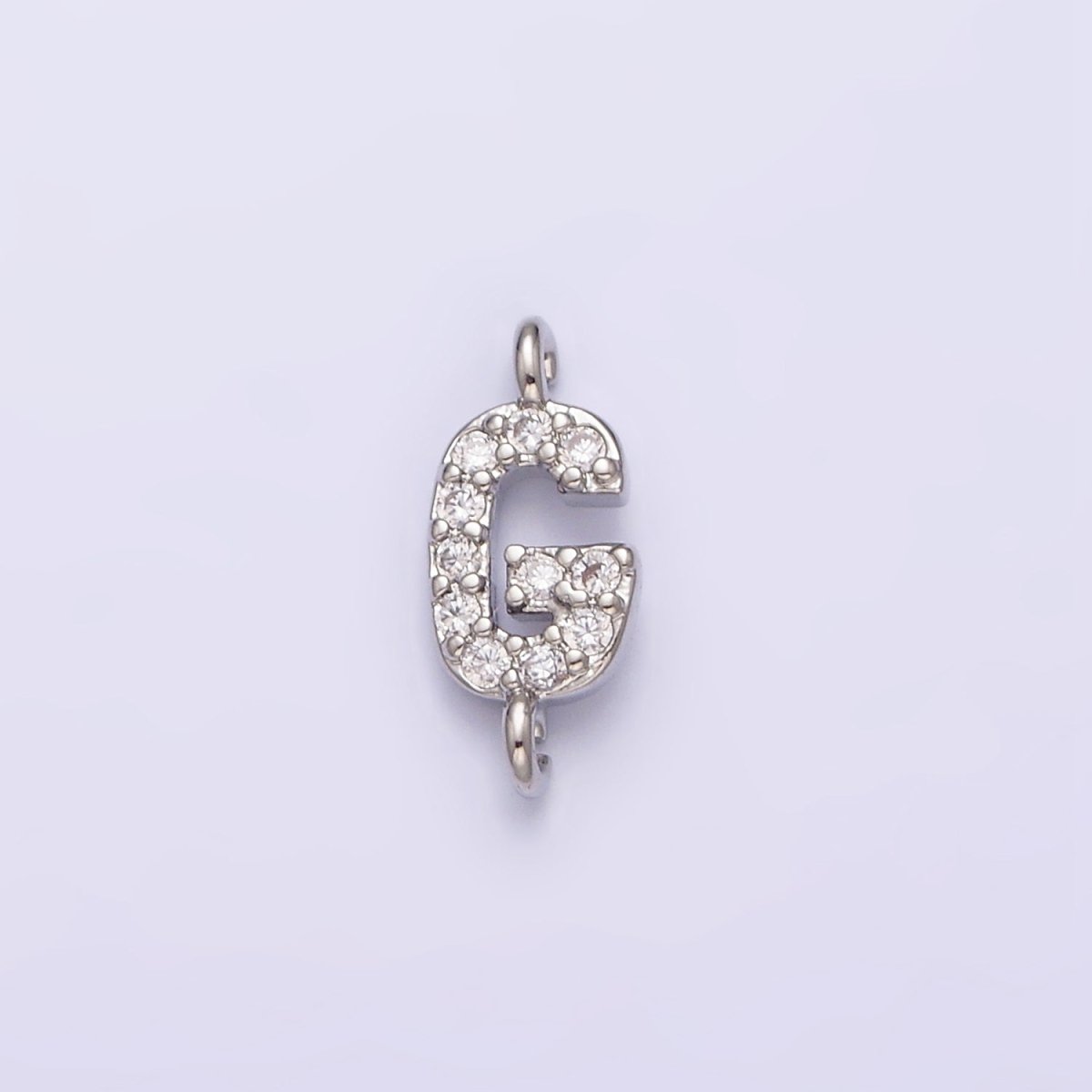 White Gold Filled A-Z Initial Letter Micro Paved CZ Sideway Loop Personalized Connector | A-664-A-676