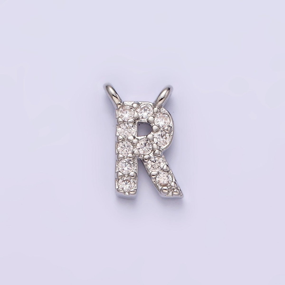 White Gold Filled A-Z Initial Letter Micro Paved CZ Top Loop Personalized Connector | A-A1926-A-A1938
