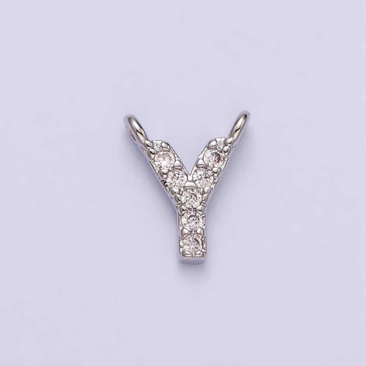 White Gold Filled A-Z Initial Letter Micro Paved CZ Top Loop Personalized Connector | A-A1926-A-A1938