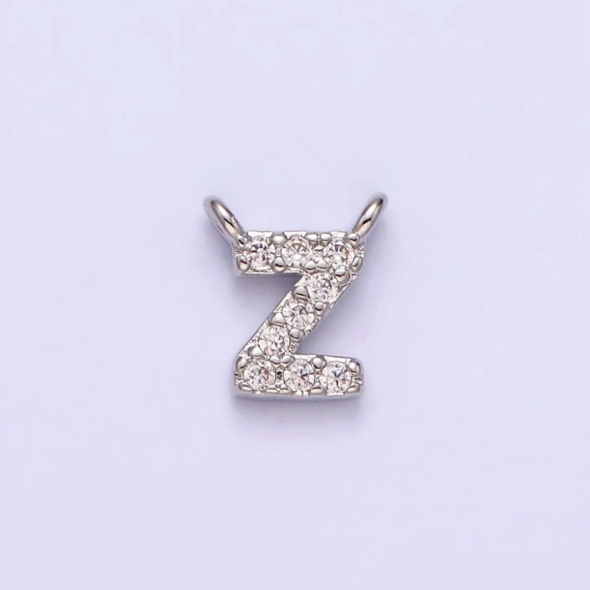 White Gold Filled A-Z Initial Letter Micro Paved CZ Top Loop Personalized Connector | A-A1926-A-A1938
