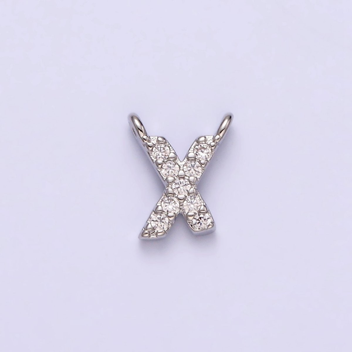 White Gold Filled A-Z Initial Letter Micro Paved CZ Top Loop Personalized Connector | A-A1926-A-A1938