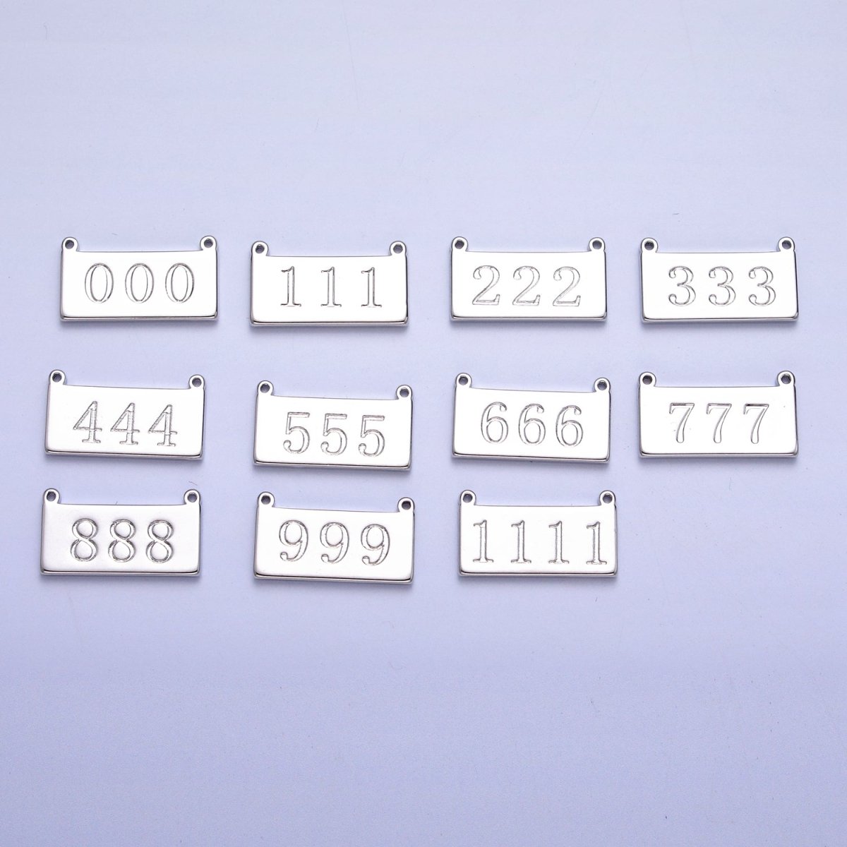 White Gold Filled Angel Number Numerology Engraved Rectangular Tag Charm Connector | G-616 ~ G-621