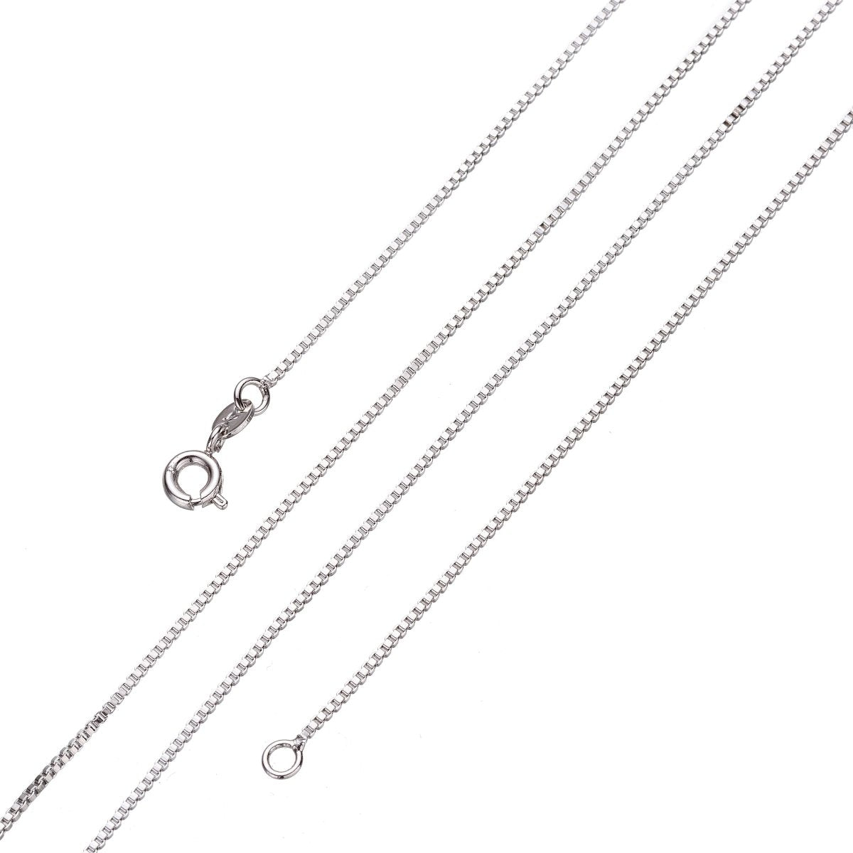 White Gold Filled Chain, Dainty 0.8mm Finished Box Chain, 15.6 Inches Box Necklace w/ Spring Ring | CN-106 Clearance Pricing