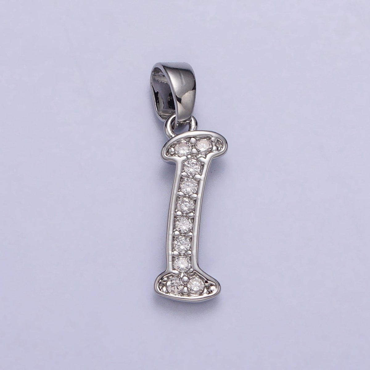 White Gold Filled Dainty Initial Letter Script A-Z Micro Paved CZ Personalized Pendant | A-390-A-402