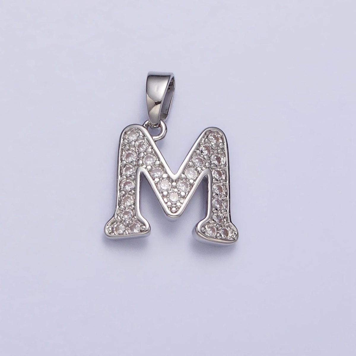 White Gold Filled Dainty Initial Letter Script A-Z Micro Paved CZ Personalized Pendant | A-390-A-402