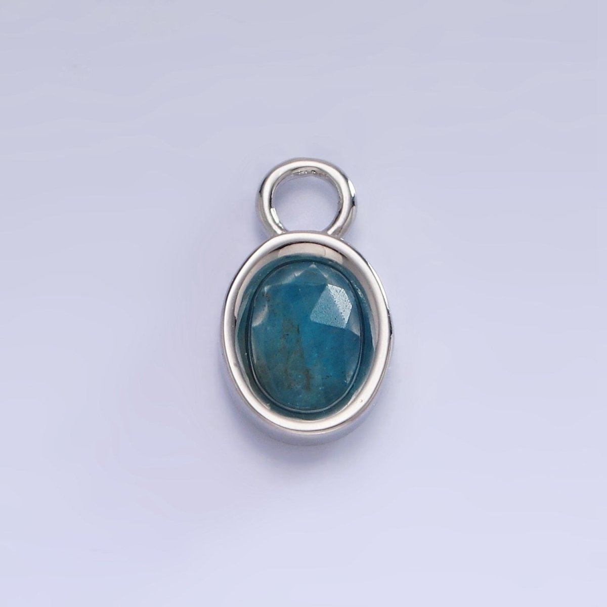 White Gold Filled Oval Multifaceted Natural Gemstone Personalized Add-On Silver Charm | AC1390 - AC1399