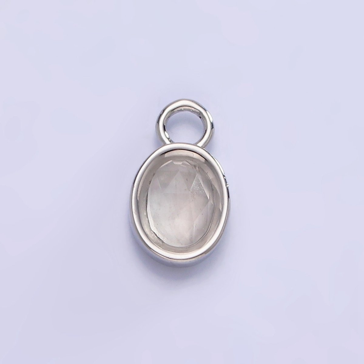 White Gold Filled Oval Multifaceted Natural Gemstone Personalized Add-On Silver Charm | AC1390 - AC1399