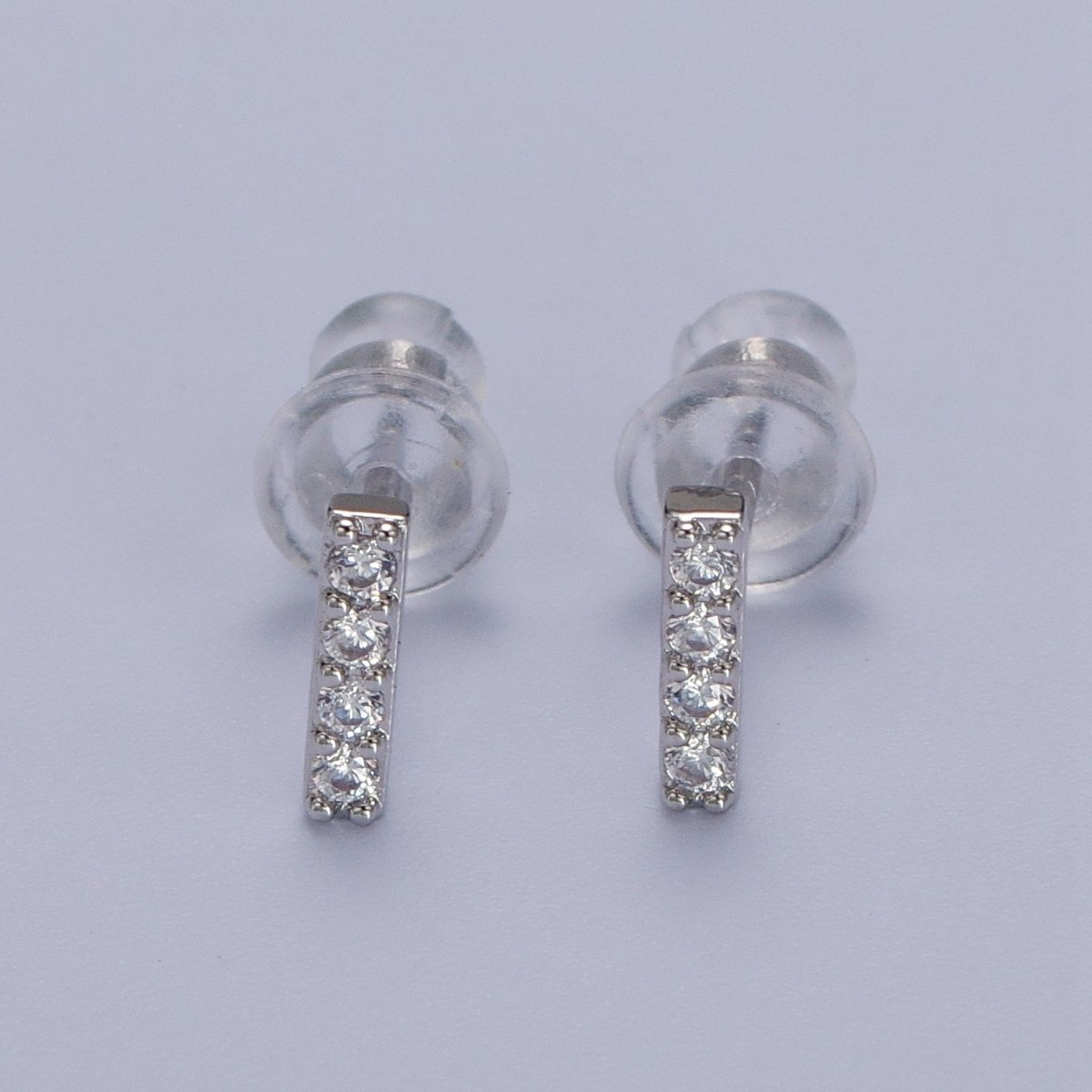 White Gold Filled Tiny Initial Letter Diamond CZ Silver Stud Earrings | AD-120-AD-145