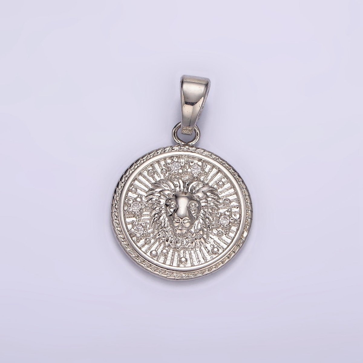 White Gold Filled Zodiac Sign Star CZ Medallion Personalized Pendant | A-A1701-A-A1706