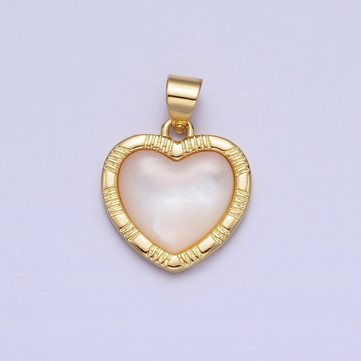 White Shell Pearl Heart Valentine Line Textured Minimalist Gold Pendant | AA152