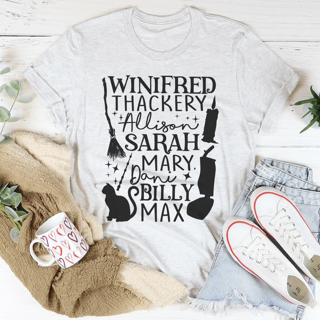 Spooky 90s Cult Movie Graphic Shirt – "Winifred Thackery Allison Sarah Mary Dani Billy Max" Tee