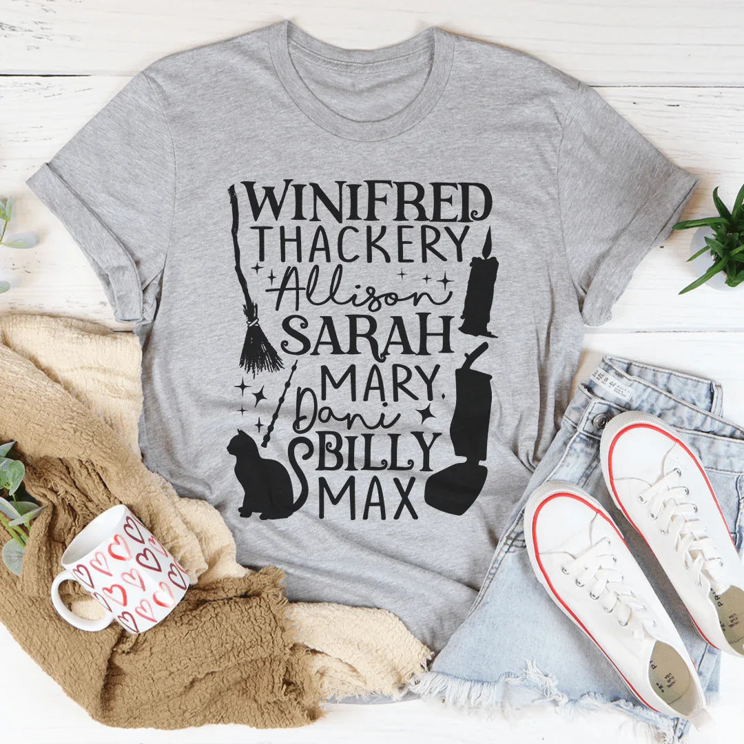 Spooky 90s Cult Movie Graphic Shirt – "Winifred Thackery Allison Sarah Mary Dani Billy Max" Tee