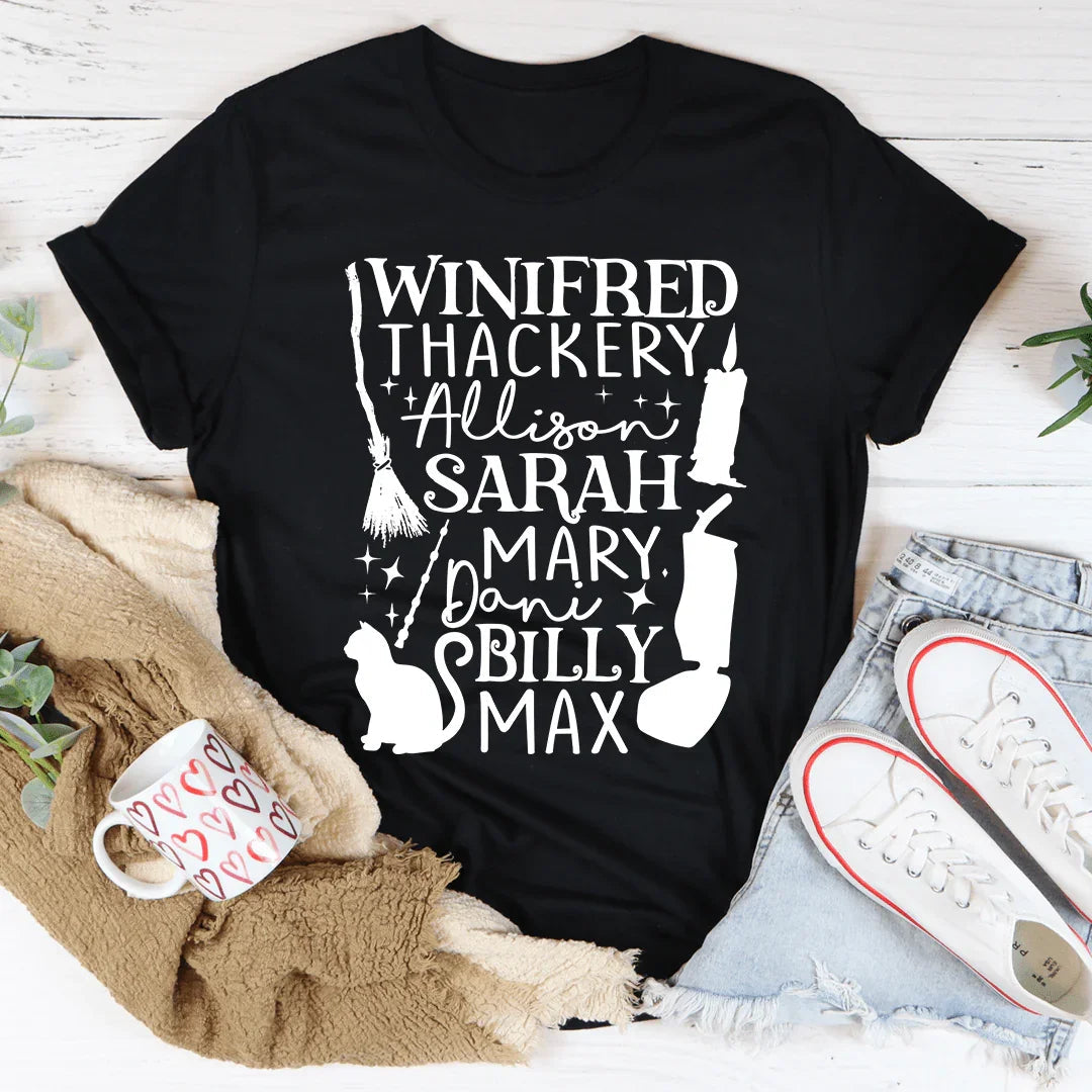 Spooky 90s Cult Movie Graphic Shirt – "Winifred Thackery Allison Sarah Mary Dani Billy Max" Tee