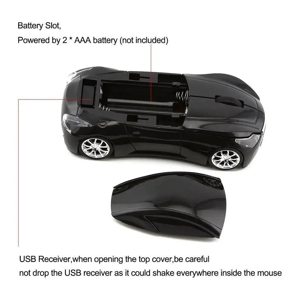 Wireless Black Sports Car USB Mouse Design Computer 1600 DPI Mouse Mini Ergonomic Gaming Mouse For Laptop And Computer 2.4Ghz