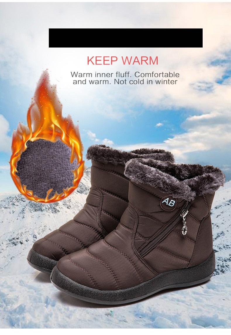 Women Snow Boots Warm Short Fur Plush Winter Ankle Boots Zip Comfort Warm Shoes Anti-Slip Fur Lined Ankle Short Boots Waterproof Slip On Outdoor Lightweight Shoes
