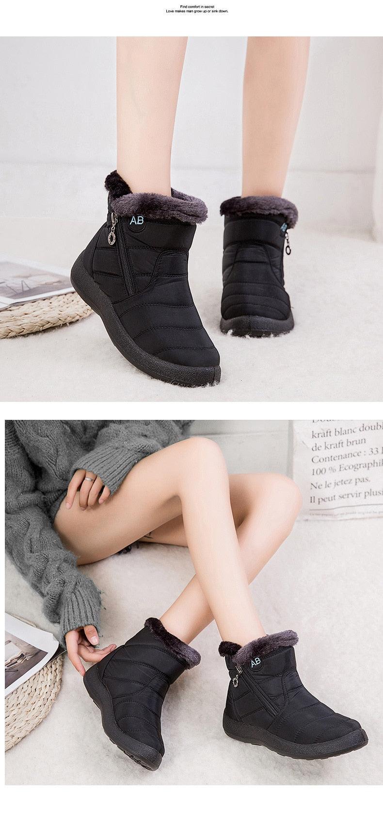 Women Snow Boots Warm Short Fur Plush Winter Ankle Boots Zip Comfort Warm Shoes Anti-Slip Fur Lined Ankle Short Boots Waterproof Slip On Outdoor Lightweight Shoes