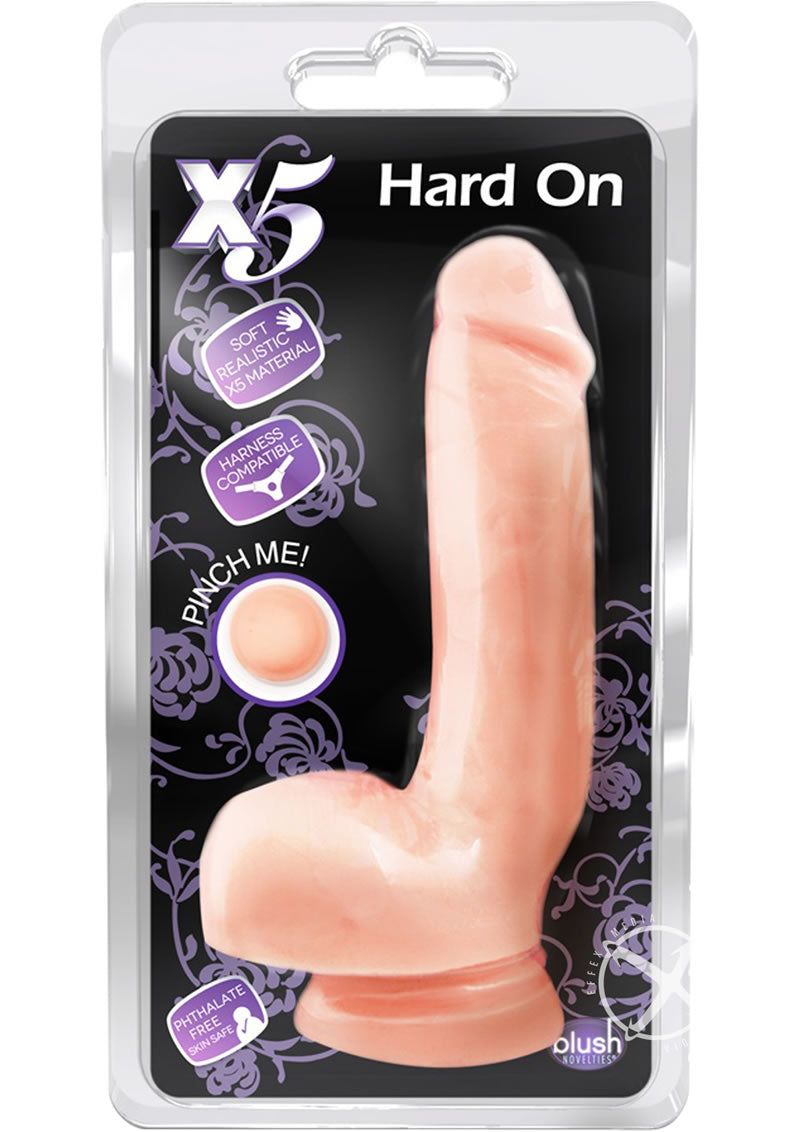X5 Hard On Dildo with Balls Soft Realistic Feel Harness Compatible