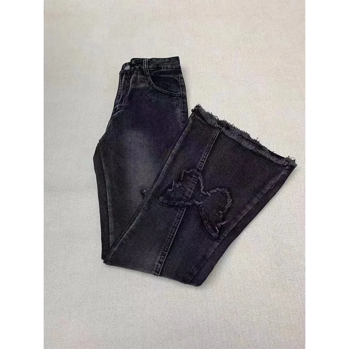 Y2K Butterfly Flare Jeans – 90s Vintage Low-Waist Denim