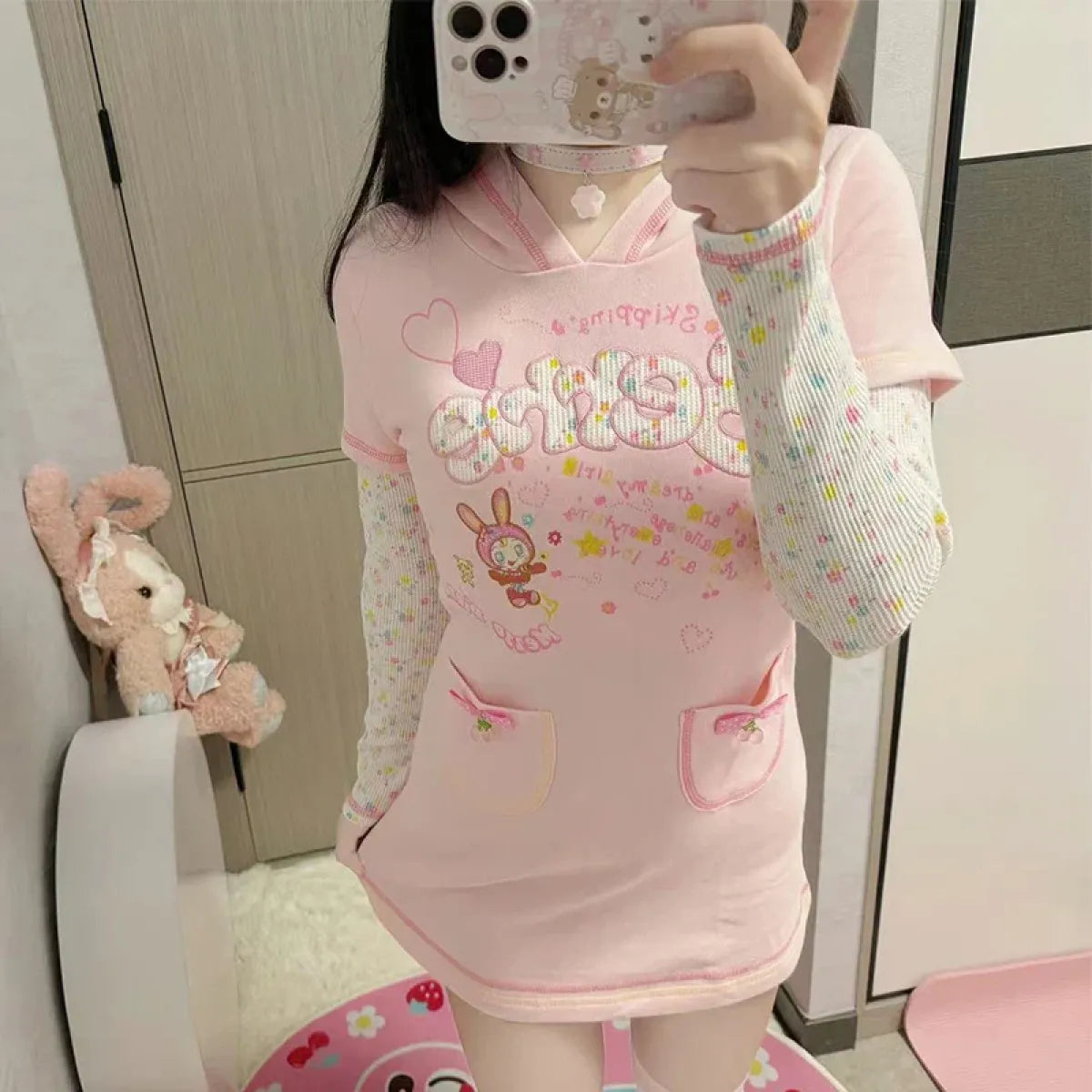Kawaii Hoodie Dress – Y2K Fairycore Cartoon Print