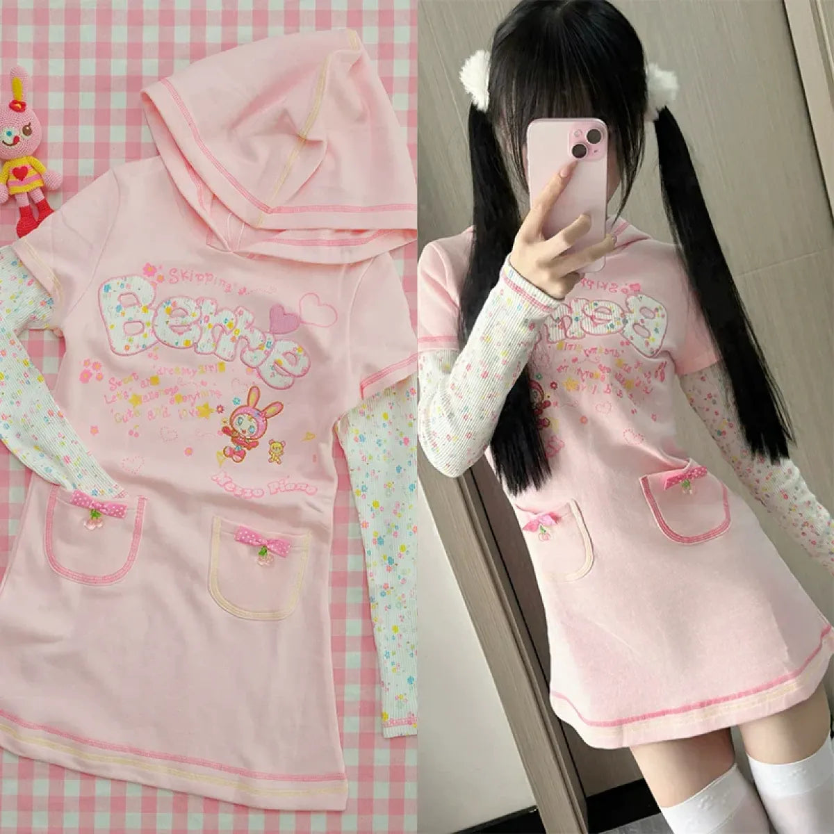 Kawaii Hoodie Dress – Y2K Fairycore Cartoon Print