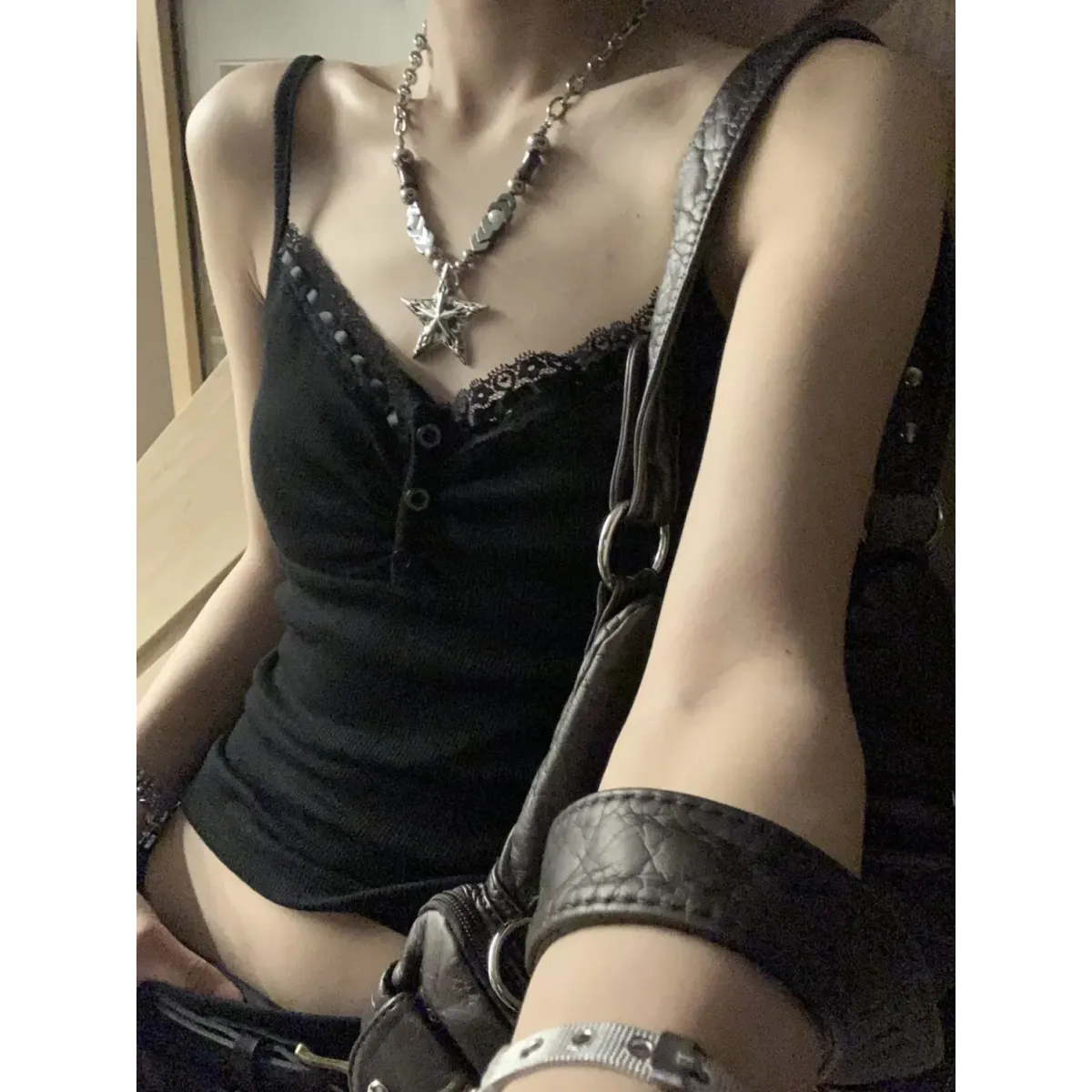 Black Lace Trim Tank Top – Y2K Gothic Coquette Punk Grunge Crop Top