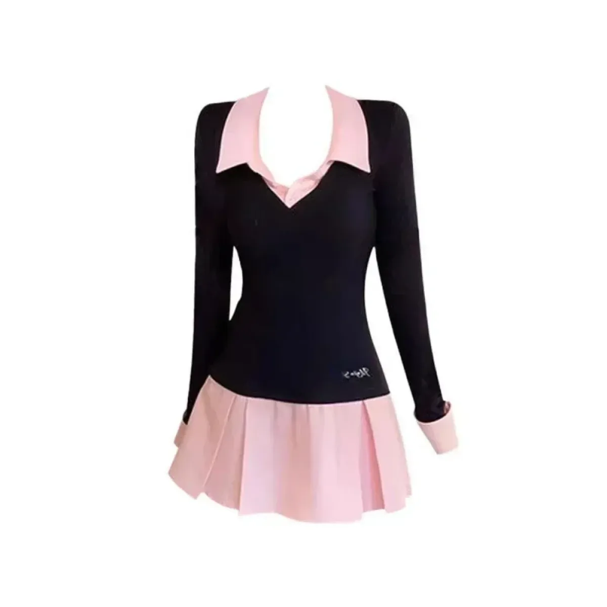 Preppy Knitted Mini Dress – Y2K Gyaru Fake Two-Piece