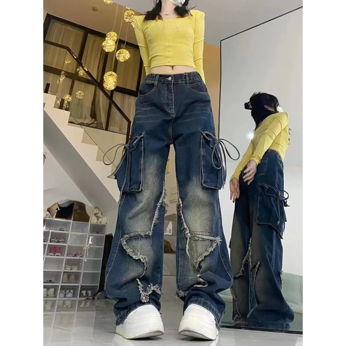 Gothic Baggy Cargo Jeans – Y2K Harajuku Grunge Pants