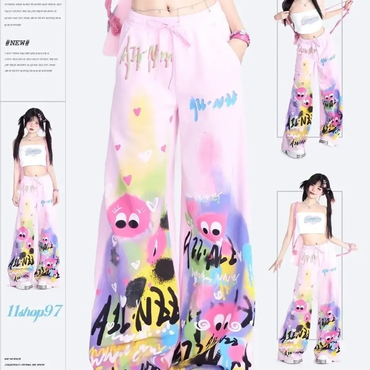 Graffiti Wide-Leg Pants – Y2K Harajuku Streetwear Aesthetic