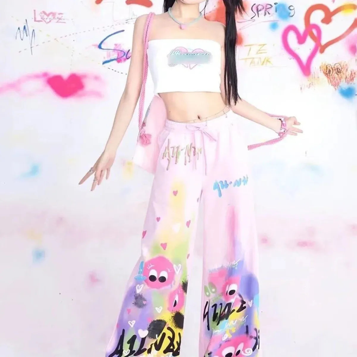Graffiti Wide-Leg Pants – Y2K Harajuku Streetwear Aesthetic