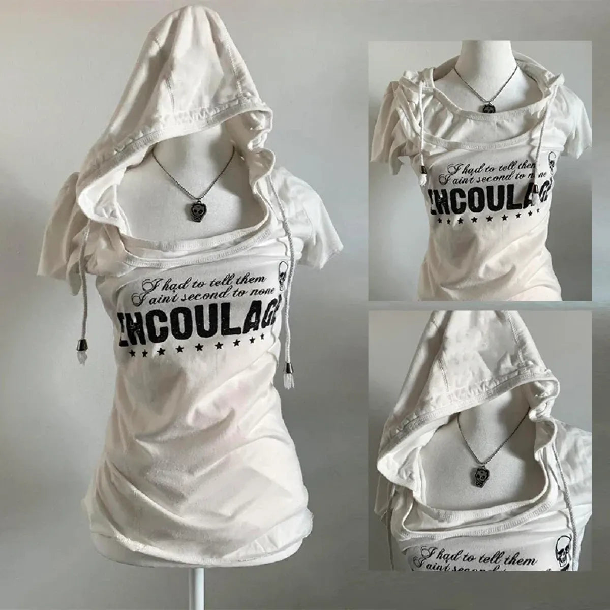 Y2K Punk Grunge T-Shirt – Hooded Slim Fit Retro Tee