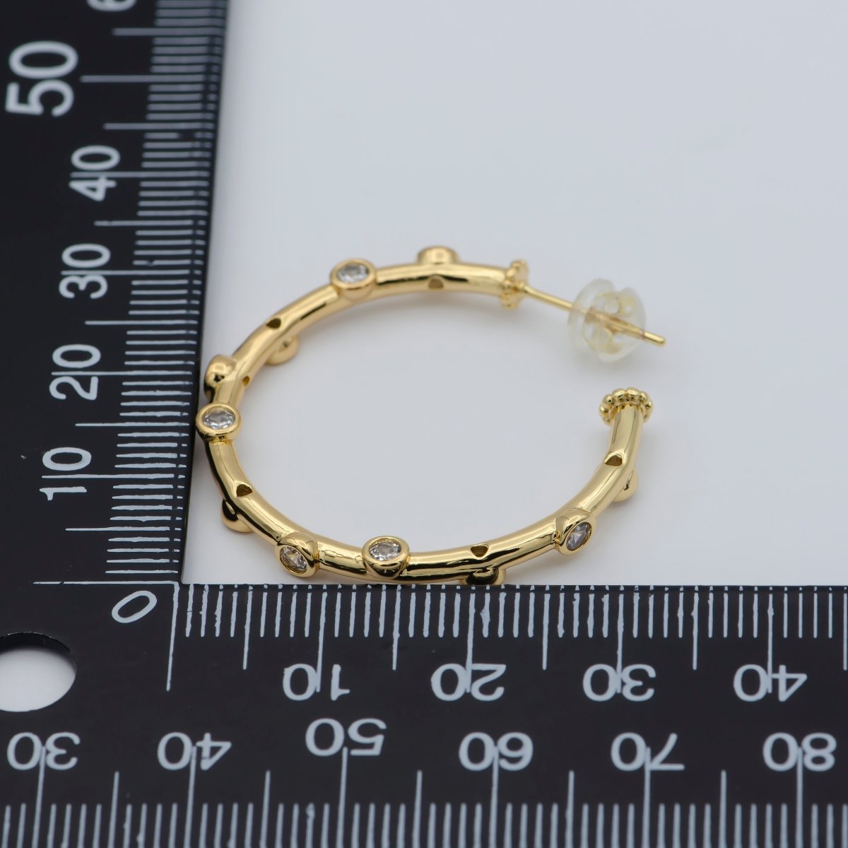 14K Gold Filled 20mm, 30mm, 40mm CZ Dotted C-Shaped Hoop Earrings | P260 - P262