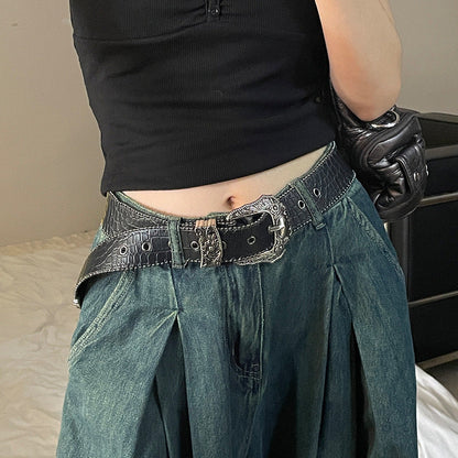 Rivet Wide Belt Brown Womens Leather Belt