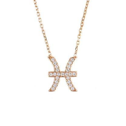Zodiac Star Sign Pendant Necklace Rose Gold Pisces