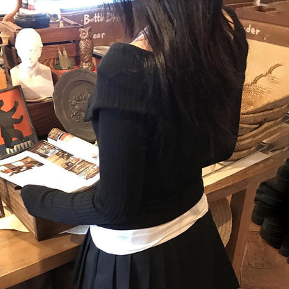 Off-Shoulder Knitted Lapel Cardigan