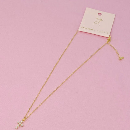 Shell Pearl Cross Necklace