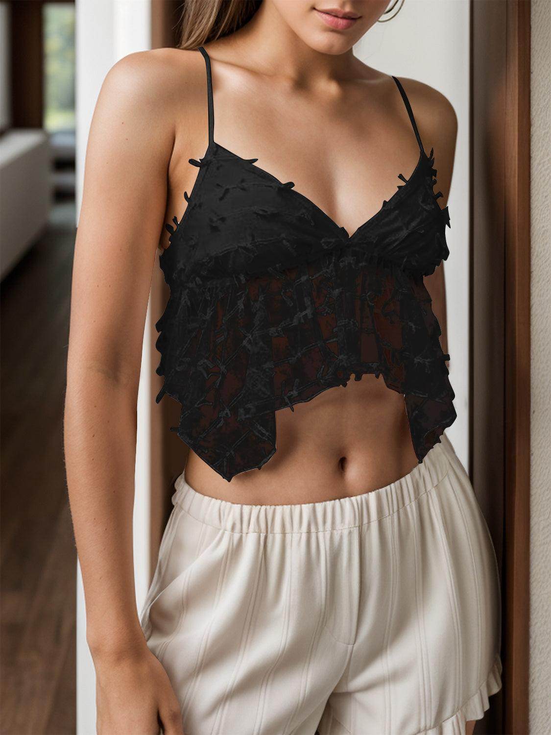 Tied V-Neck Cami for Women in Sheer Polyester Fabric
