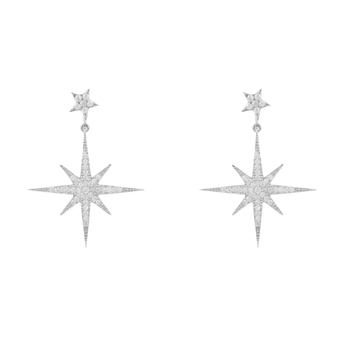 Petite Star Burst Drop Earrings | Silver Celestial Jewelry - Femstylo