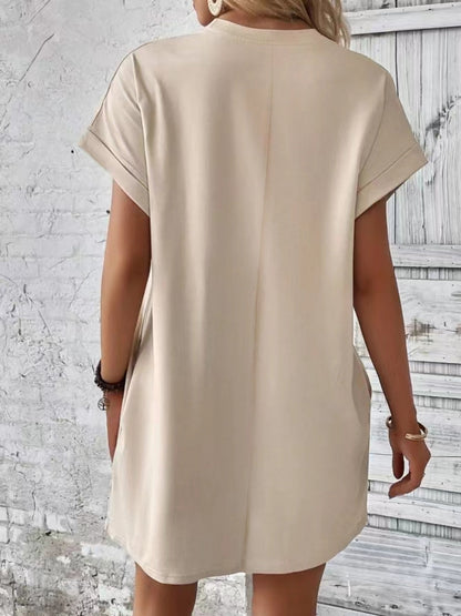 Casual Pocketed Round Neck Tee Dress